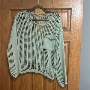 Mint Green Women's knit crochet long sleeve shirt